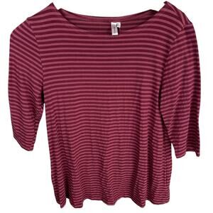 NWT Kleen Red Striped Three Quarter Sleeve Cotton Blend Top Size S